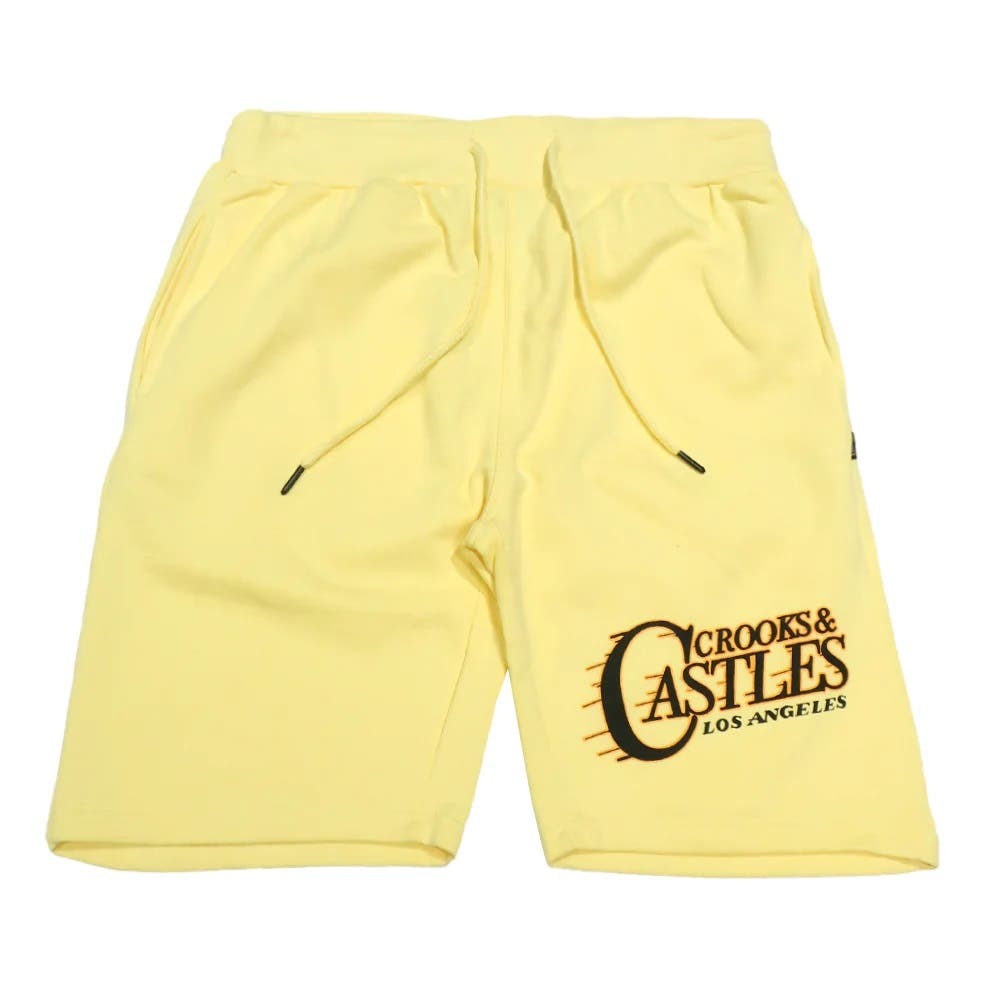 Crooks & Castles Men's LA Los Angeles Crooks Fleece Sweat Shorts in Yellow